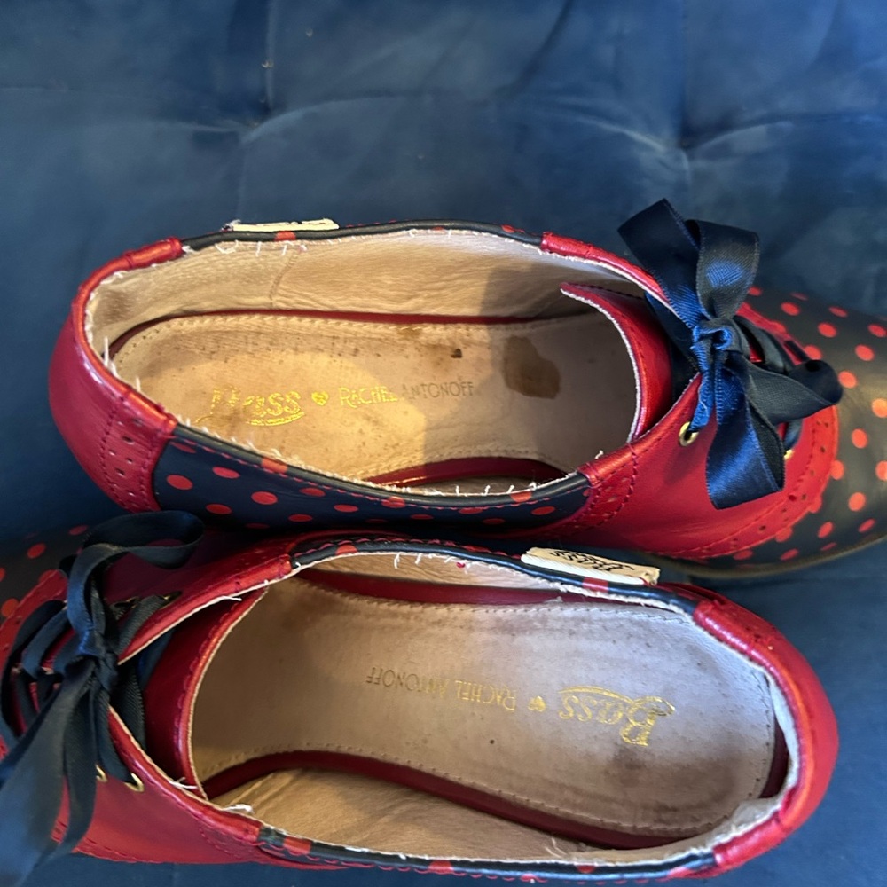 Bass x Rachel Antonoff Navy and Red Polka Dot Heeled Oxford - Picture 9 of 9